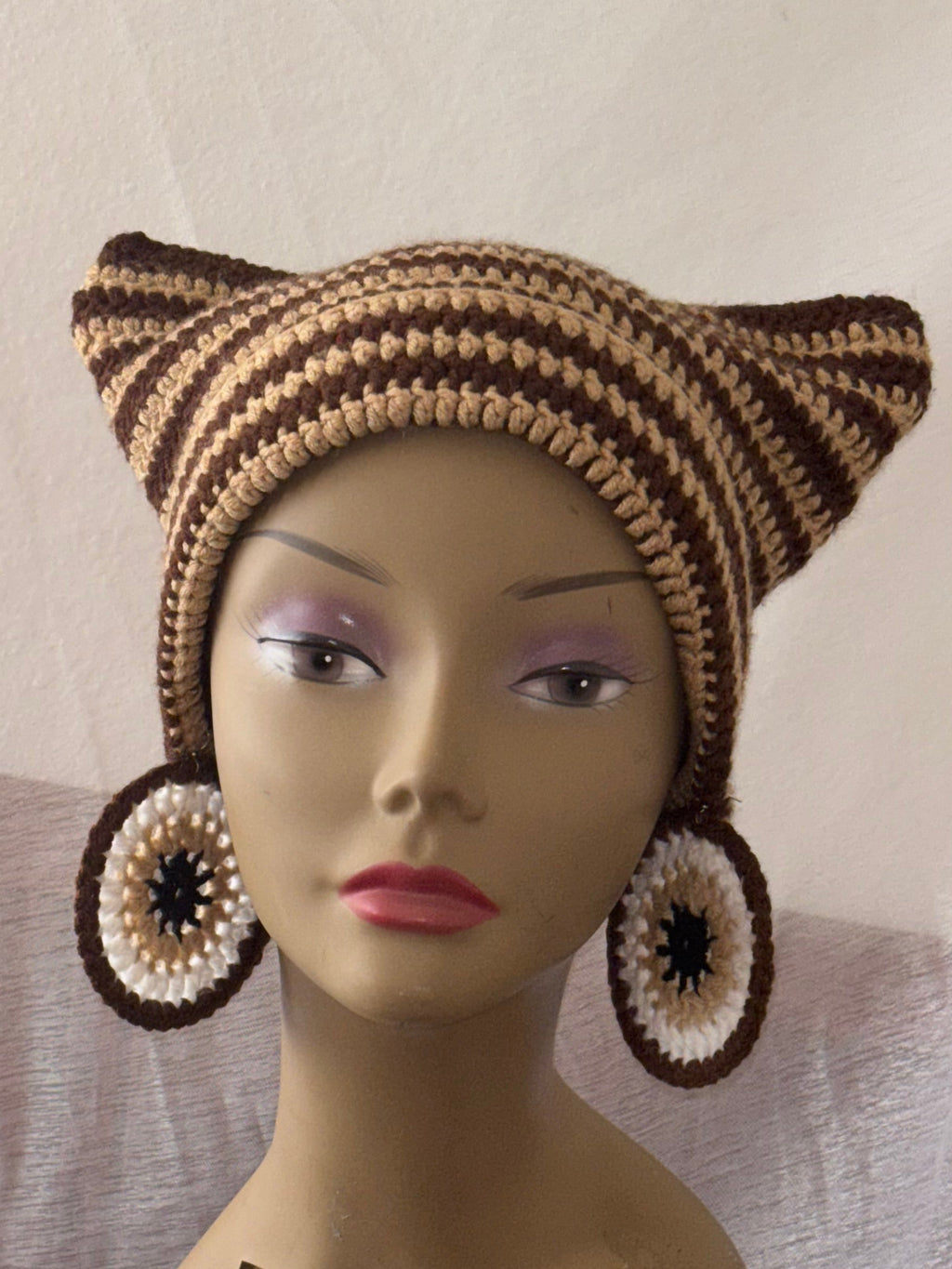 Brown & Tan Cat Hat & Earrings Set