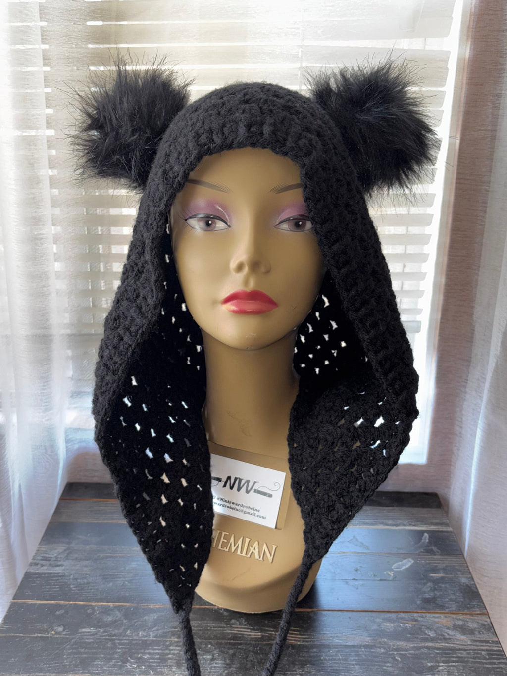 Black Hoodie with Pom Poms