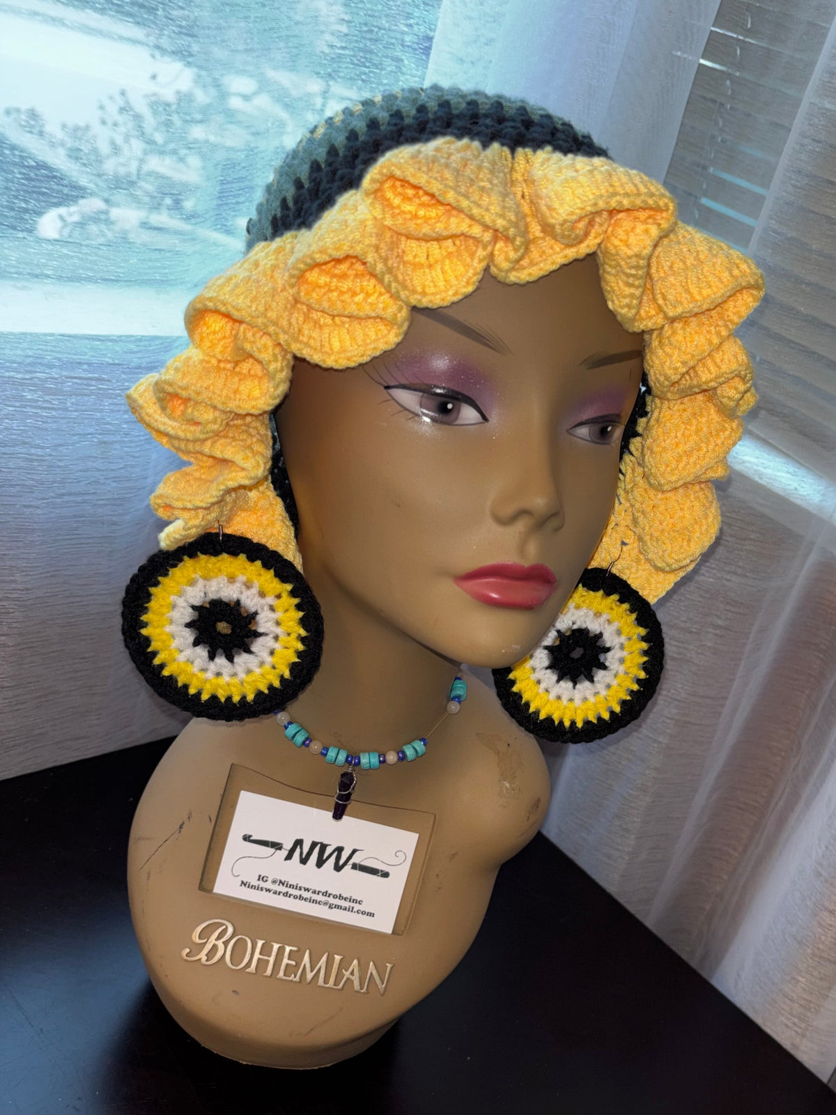 Yellow Ruffle Hat with Stripes
