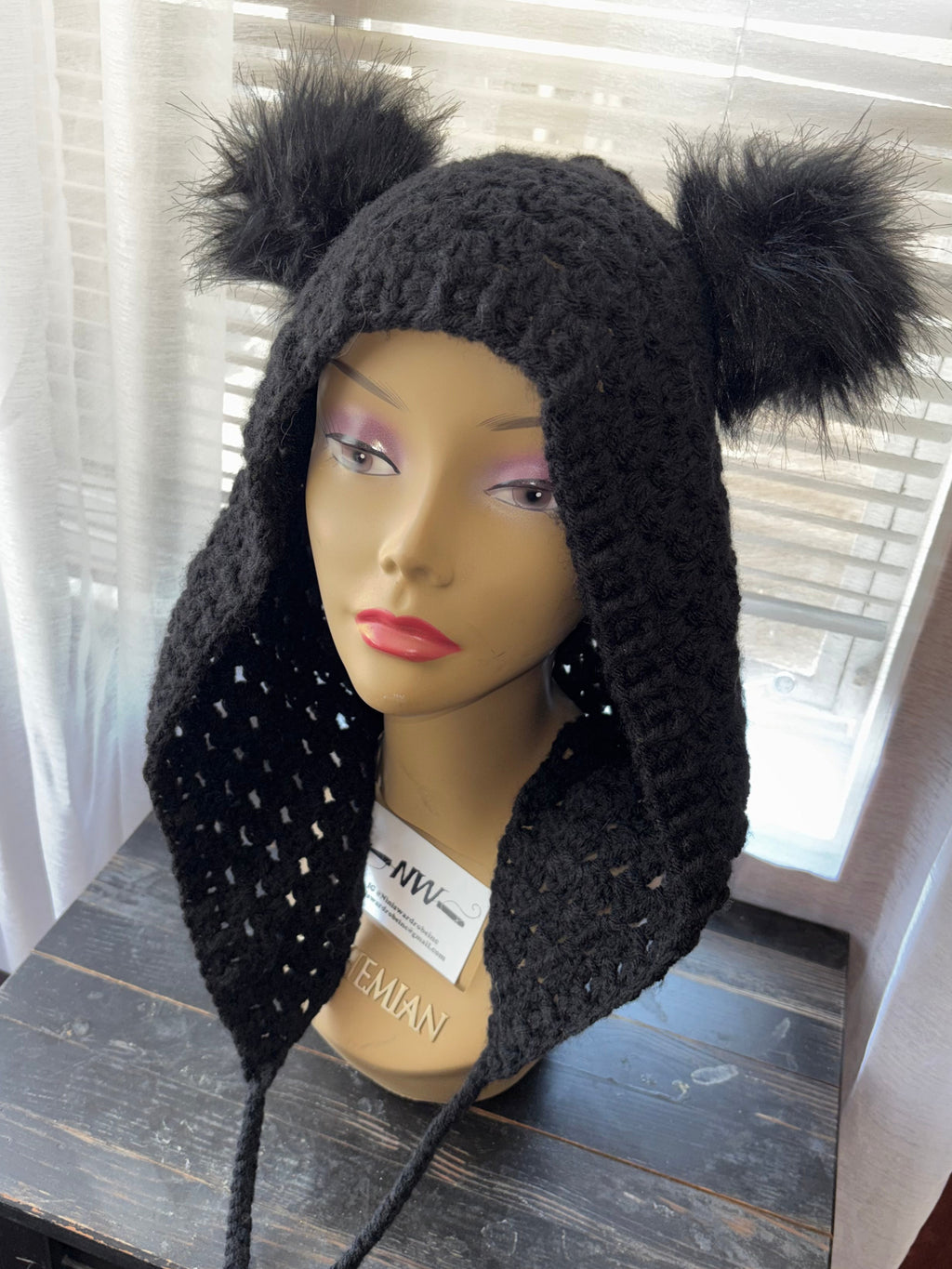 Black Hoodie with Pom Poms