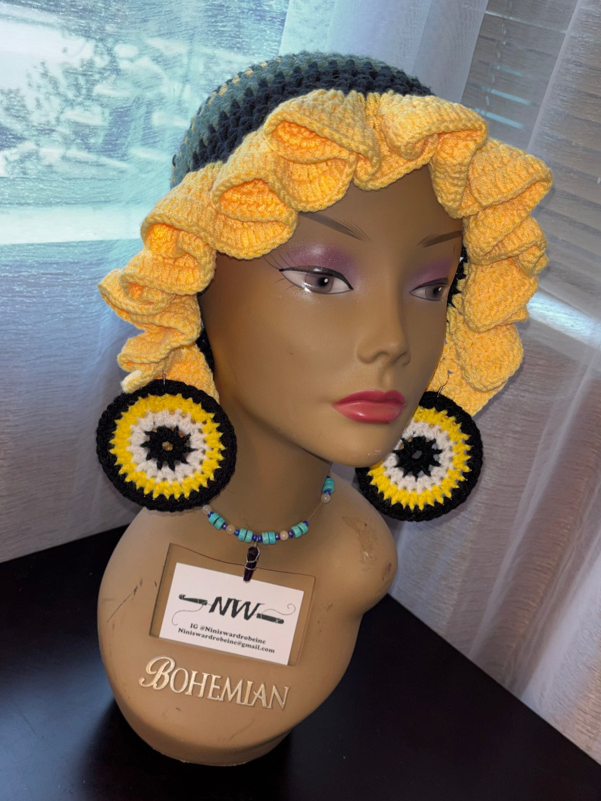 Yellow Ruffle Hat with Stripes