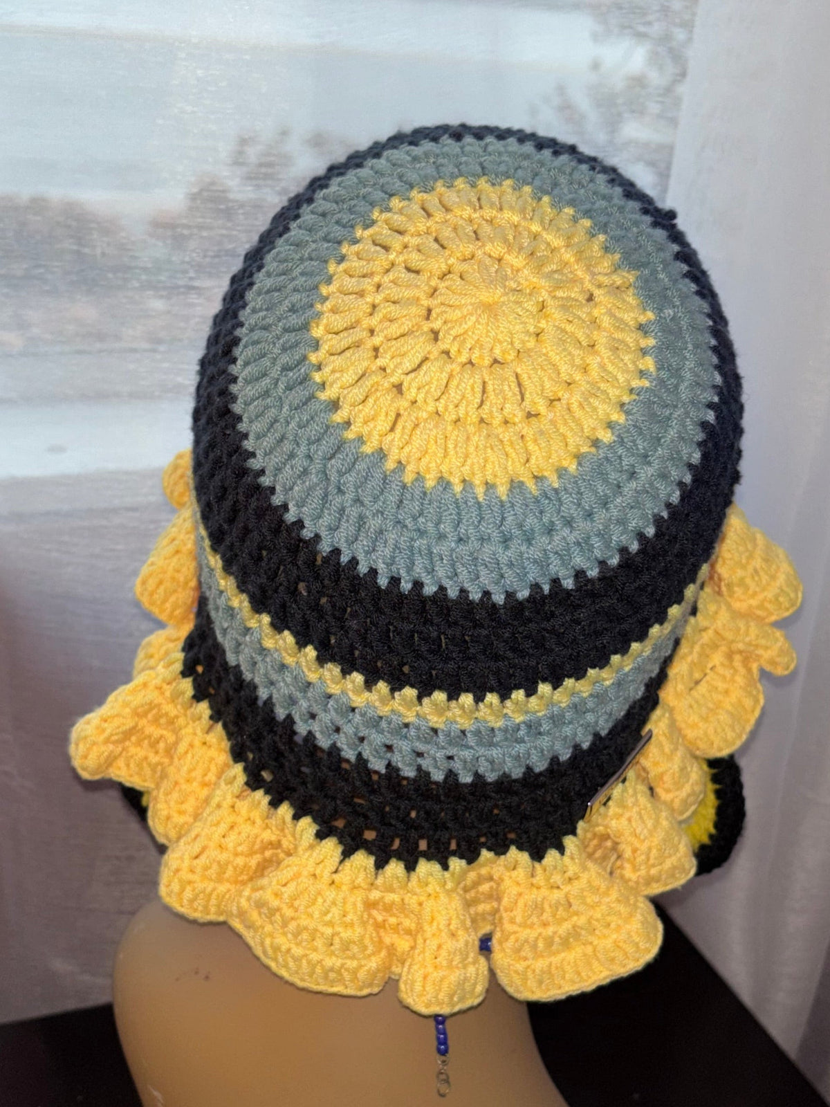 Yellow Ruffle Hat with Stripes