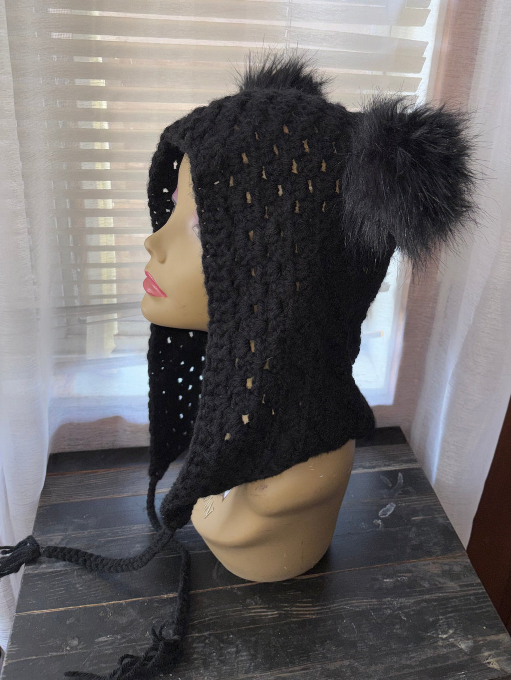 Black Hoodie with Pom Poms