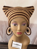 Brown & Tan Cat Hat & Earrings Set