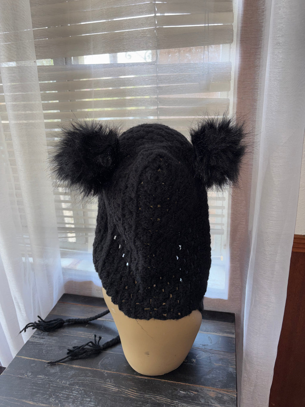 Black Hoodie with Pom Poms