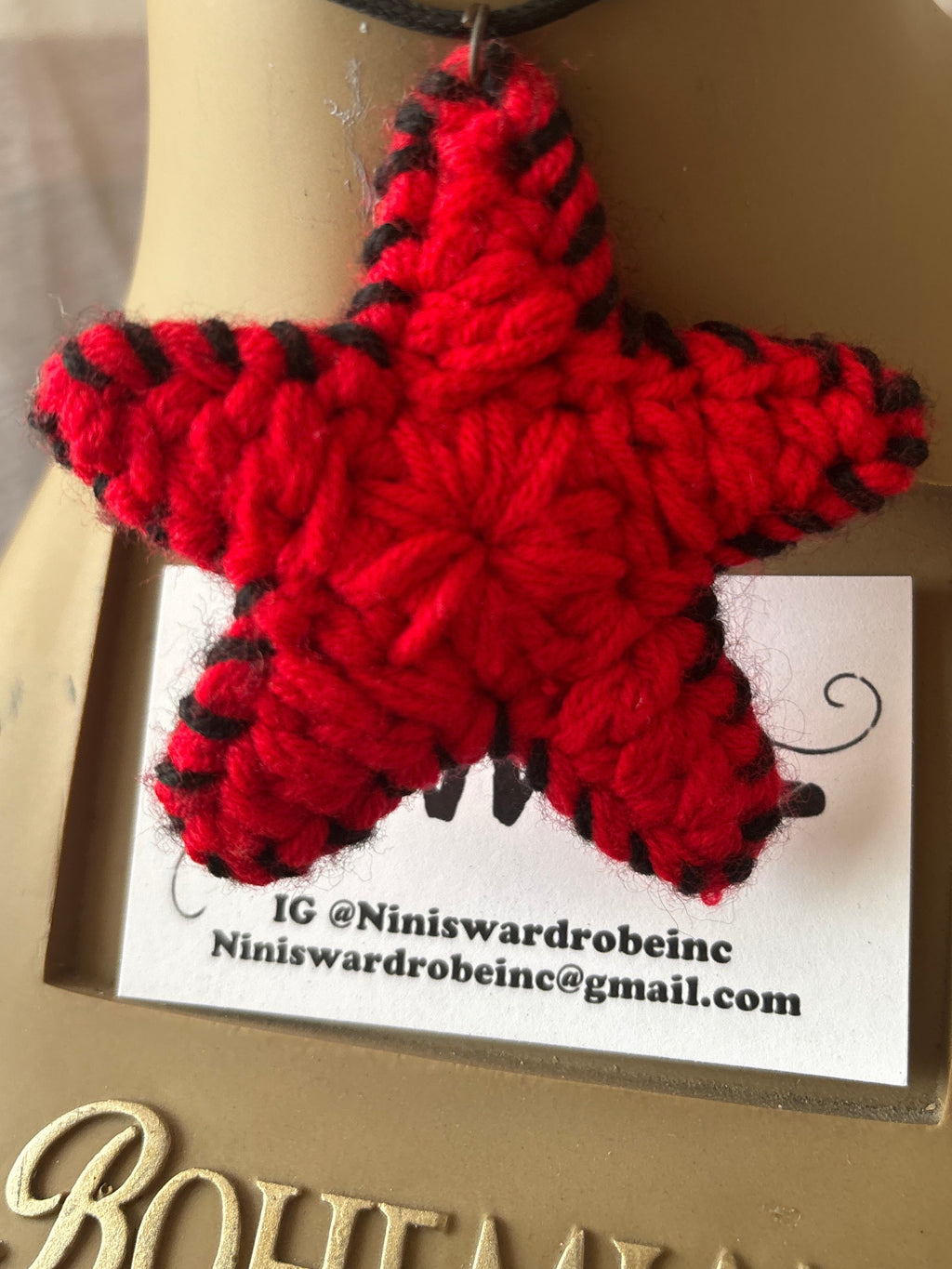 Black & Red Striped Cat Hat With Fringe Detail & Matching Star Necklace