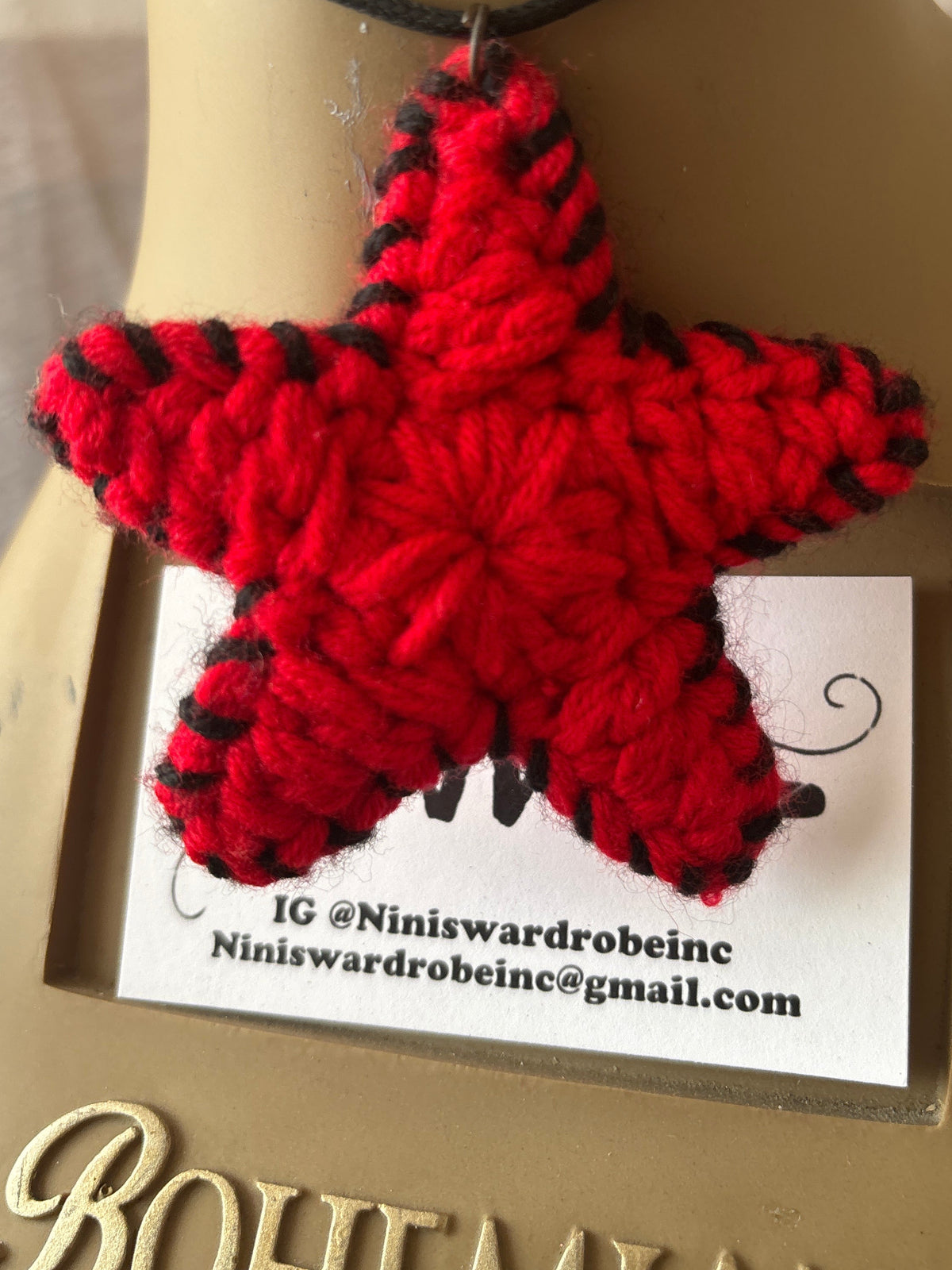 Black & Red Striped Cat Hat With Fringe Detail & Matching Star Necklace