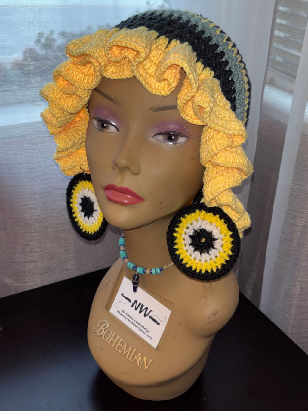 Yellow Ruffle Hat with Stripes