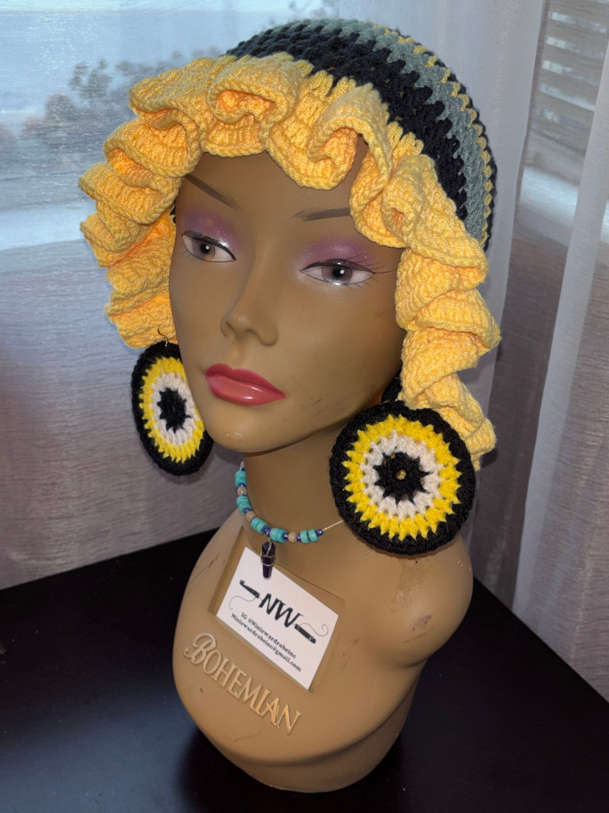 Yellow Ruffle Hat with Stripes