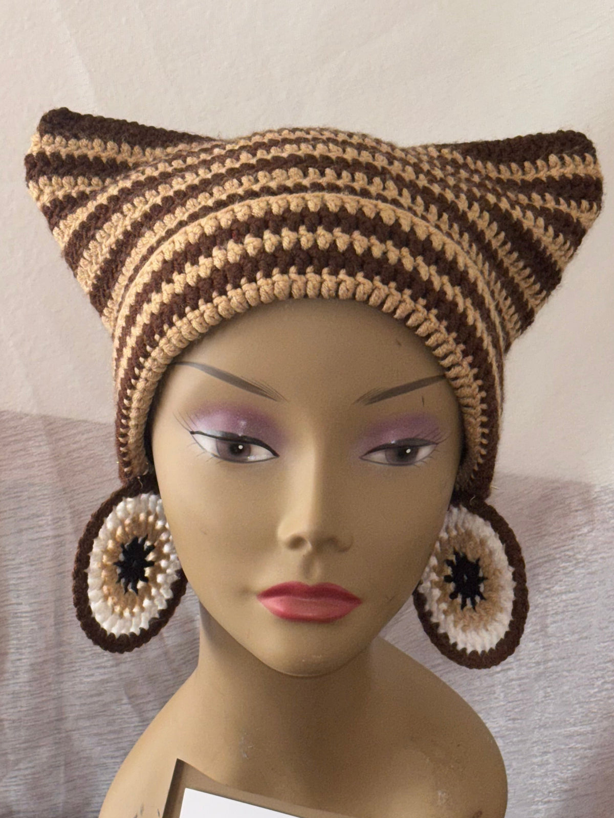 Brown & Tan Cat Hat & Earrings Set
