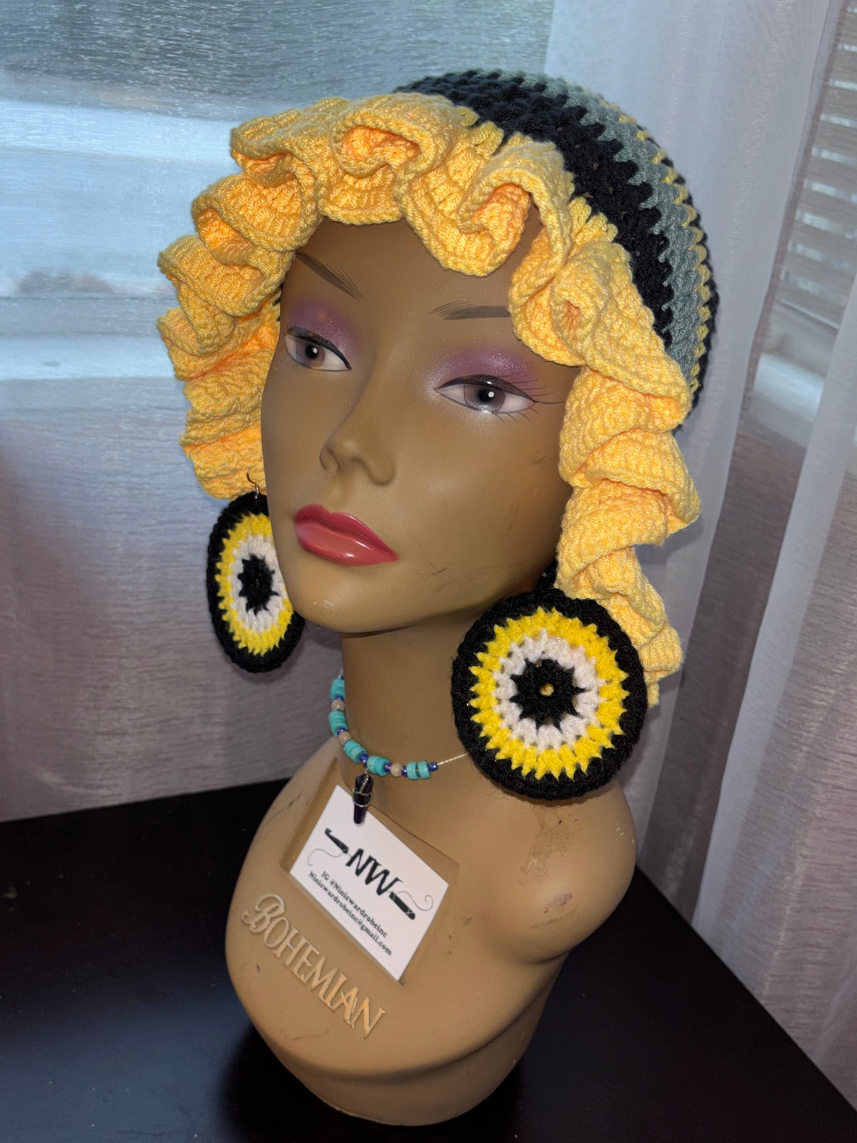 Yellow Ruffle Hat with Stripes